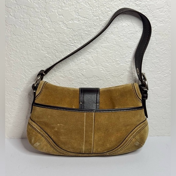 COACH Y2K Soho Suede Flap Belt Buckle Shoulder Bag Honey Tan/Brown - Picture 6 of 12